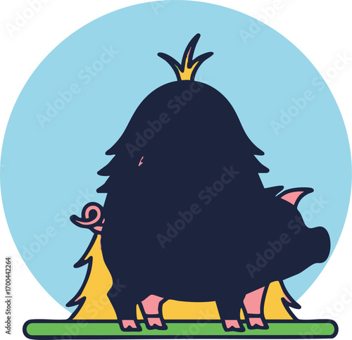 Cute Pig Vector Illustration with Crown and Blue Circle Background for Childlike Design