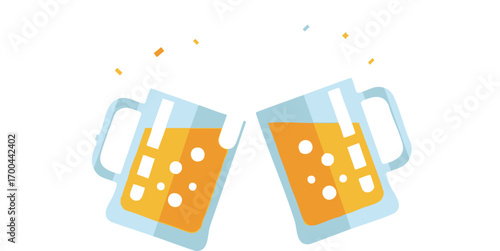 Illustration Cheers Vector with Beer Mugs and Confetti Minimalist Celebration Design