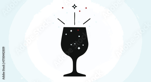 Illustration Vector of Wine Glass Silhouette with Star Element in Minimalist Style