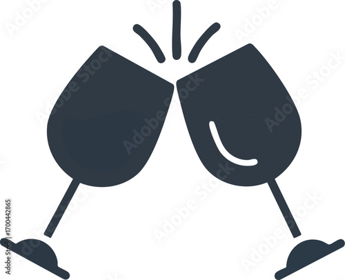 Icon Vector Illustration of Two Toasting Wine Glasses Minimalist Style in Navy Blue