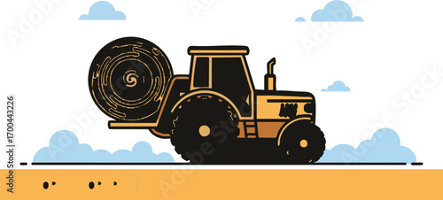 Farming Vector Illustration of Tractor with Hay Bale Modern Style