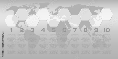 Ten steps line infographic, puzzle diagram