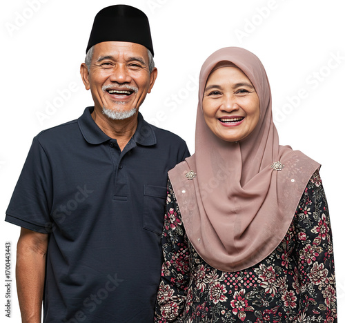 Happy elderly Asian couple standing close Smiling together. International Day of Older Persons