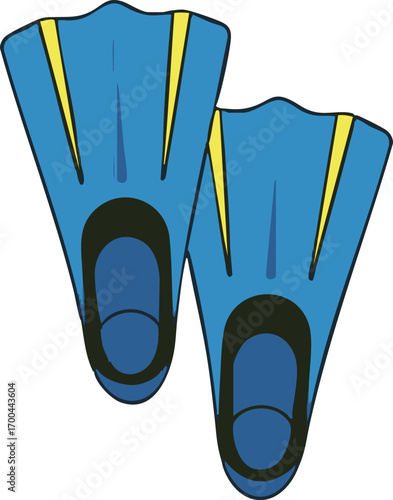 Illustration Vector of Swim Fins in Blue and Yellow with Black Accents Minimalist Style