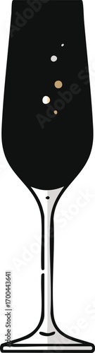 Minimalist Vector Illustration of a Champagne Glass with Bubbles in Black and Gold