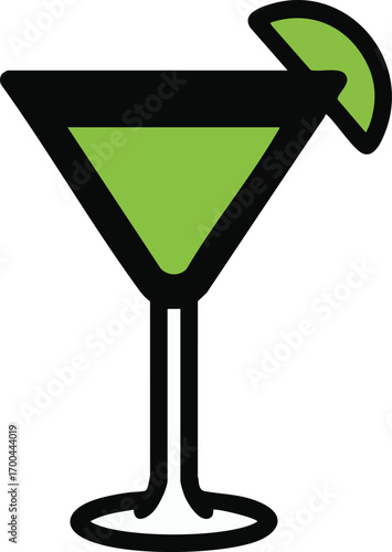 Modern Cocktail Glass Vector Icon with Lime in Green and Black for Bar Branding
