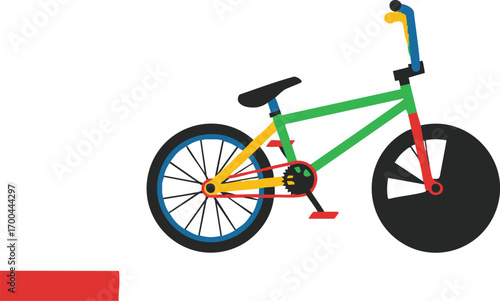 Flat Vector Illustration of BMX Bike Modern Style in Green Yellow Red Blue Editable and Scalable Art