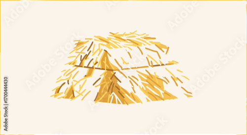 Rustic Vector Illustration of a Hay Bale with Golden Straws in Simple Style