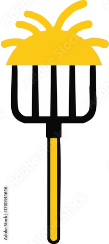 Illustration Vector of pitchfork tool filled with hay in modern minimalist style with black and yellow