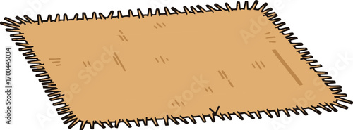 Simple Rug Vector Illustration Tan Color Mat with Decorative Fringe Border
