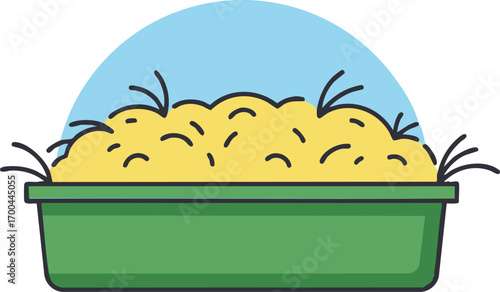 Illustration Vector of a Sandbox filled with Yellow Sand and Green container with Blue sky background in a Modern cartoon style