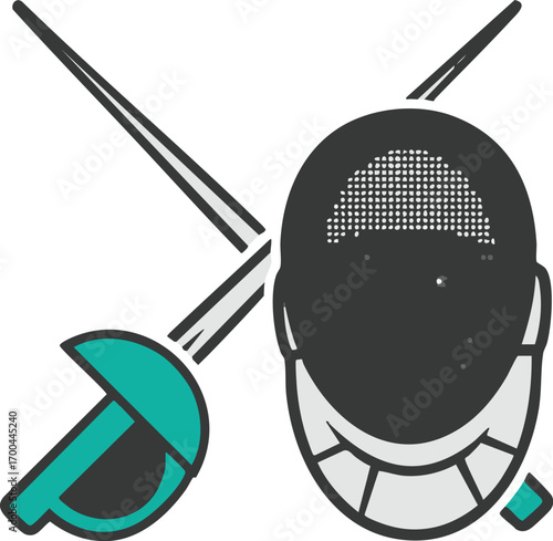 Fencing Sport Vector Illustration with Sword and Fencer Mask in Geometric Style