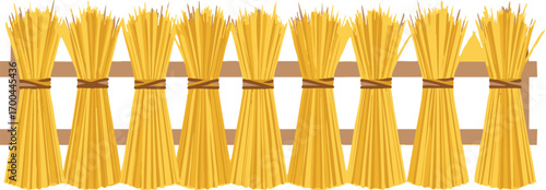 Seamless Vector Pattern Illustration with Wheat Sheaves and Rustic Fence in Warm Yellows Farmhouse Autumn Design