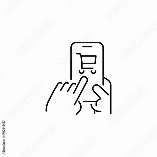 touching mobile shopping cart  icon sign vector