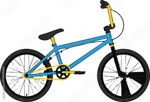 BMX Bike Vector Illustration of Freestyle Bicycle with Geometric Design and Blue Yellow Elements for Sports and Recreation
