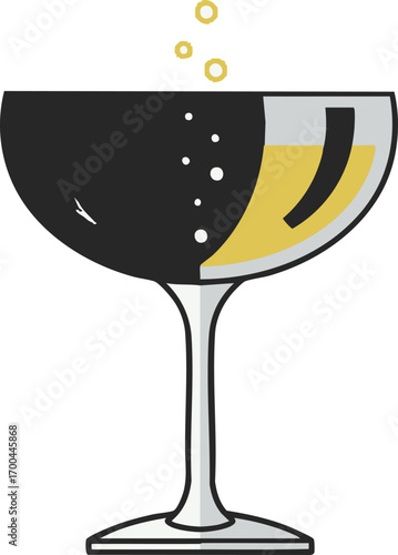 Elegant Cocktail Vector Illustration Modern Minimalist Glass with Black and Gold Drinks
