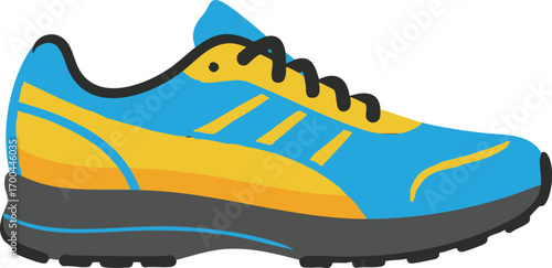 Modern Running Shoe Vector Illustration with Blue and Yellow Design for Sport and Fitness