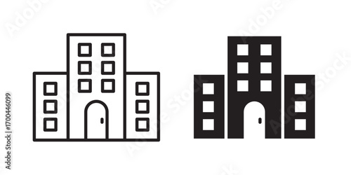 Office icon. bank, school, hotel, shop, university, city, real estate and hospital symbol. Vector illustration with stroke and fill on a white background.