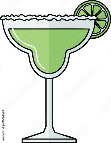 Modern Drink Vector Illustration of Margarita Cocktail with Lime Slice in Light Green and White Colors