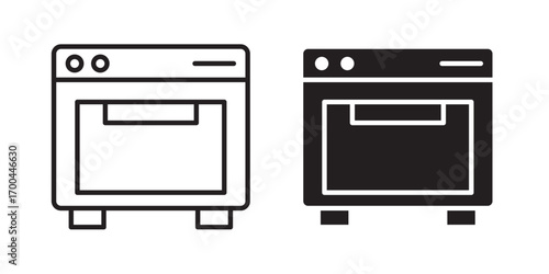 Oven icon . Cooktop and oven. Kitchen appliance. Vector illustration with stroke and fill on a white background.