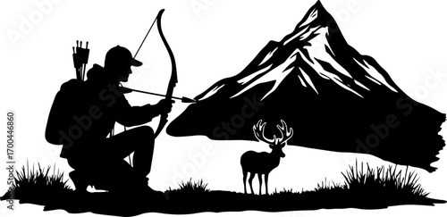 "Silhouette of Crossbow Hunter in the Forest"