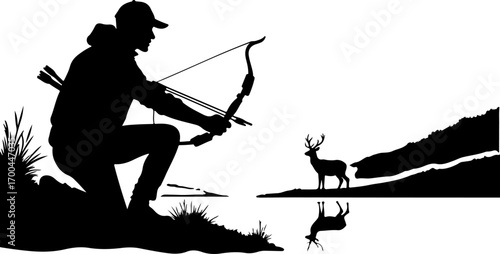 "Silhouette of Crossbow Hunter in the Forest"