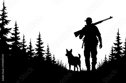 Silhouette of Dog in Forest Clearing"