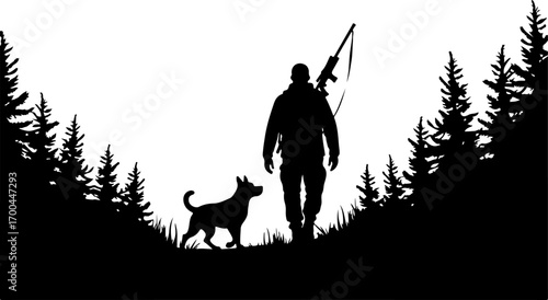 Silhouette of Dog in Forest Clearing"