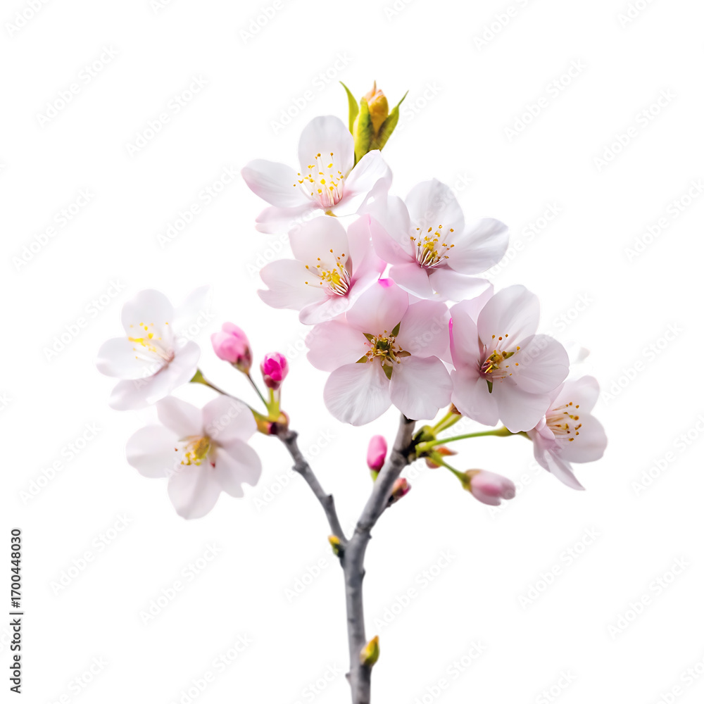 Fototapeta premium Delicate Pink Cherry Blossoms on a Branch on transparent background