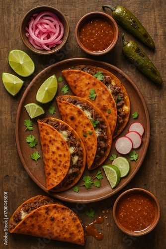 Quesabirria Tacos Platter with Salsa and Limes