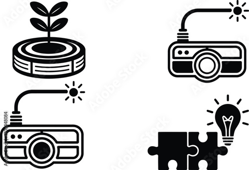 Innovative technology icons symbolizing ideas, growth, solutions, and creative inspiration