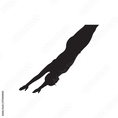 Black silhouette of a female swimmer diving into water woman