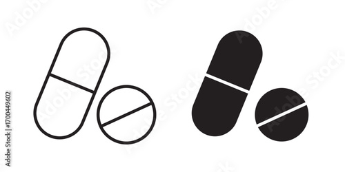 Pill icon . Vector illustration with stroke and fill on a white background.