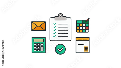 Business icons checklist calculator envelope finance