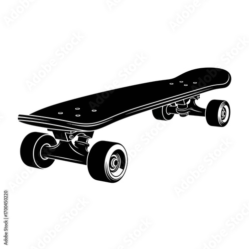 Black skateboard silhouette isolated on white background