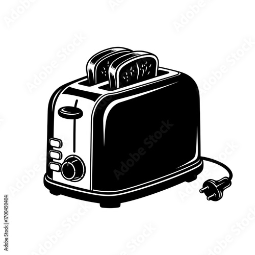 Toaster with bread slices silhouette isolated on white background