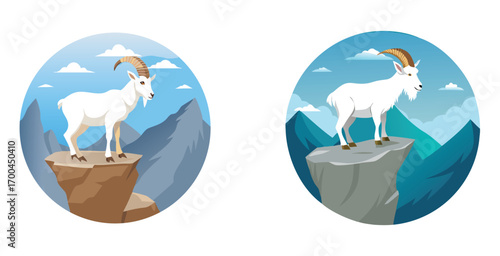 Mountain goat on steep cliff sure footed animal vector art design illustration