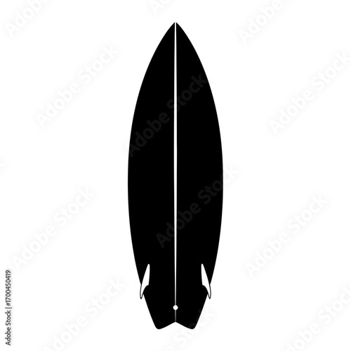 Black surfboard silhouette isolated on white background