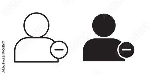 Remove user icon . Vector illustration with stroke and fill on a white background.