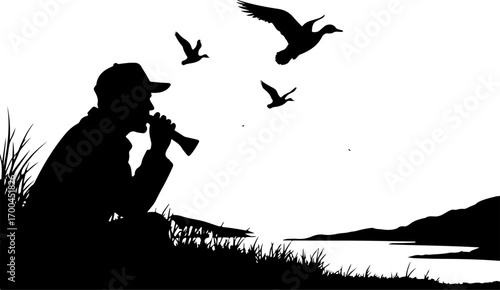 "Fisherman Celebrating Big Catch by Mountain Lake"