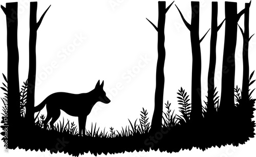 "Silhouette of Dog in Forest Clearing"