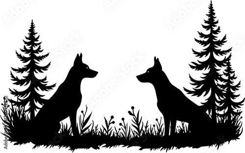 "Silhouette of Dog in Forest Clearing"