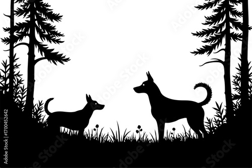 "Silhouette of Dog in Forest Clearing"