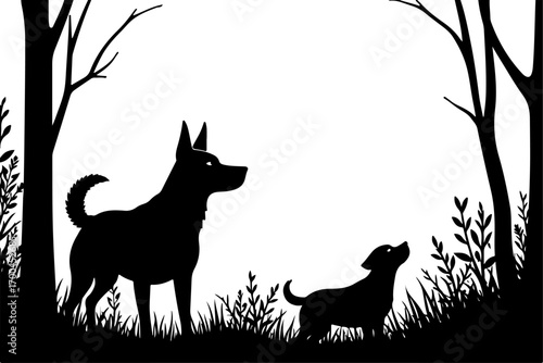 "Silhouette of Dog in Forest Clearing"