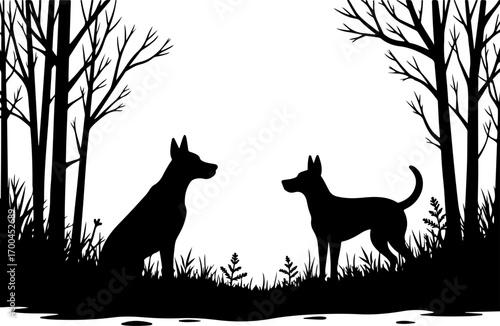 "Silhouette of Dog in Forest Clearing"