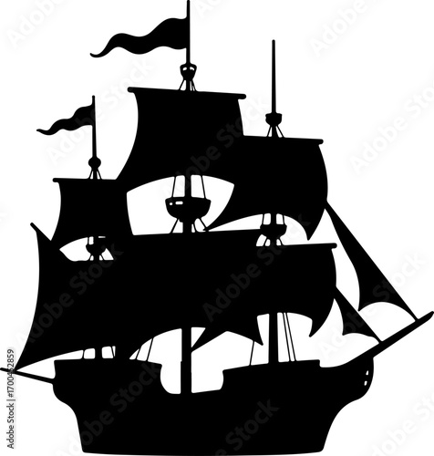 "Silhouette of a Classic Sailing Ship"