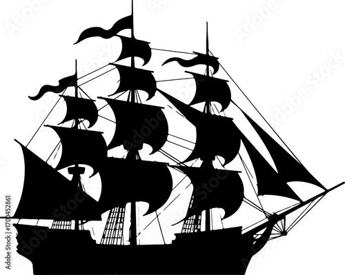 "Silhouette of a Classic Sailing Ship"