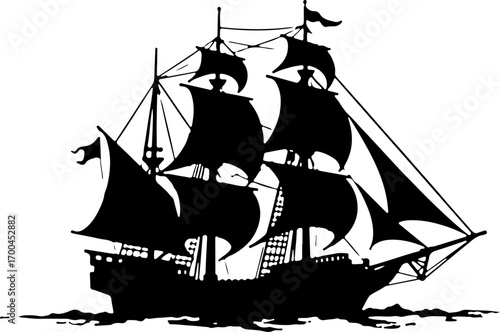 "Silhouette of a Classic Sailing Ship"