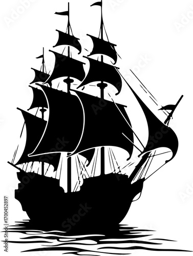 "Silhouette of a Classic Sailing Ship"