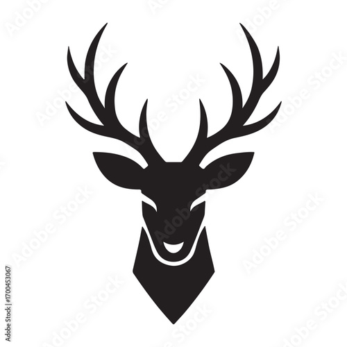 Vector art of a black silhouette of a deer head, facing forward